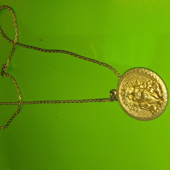 Antique religious unisex Jesus Christ gold tone necklace